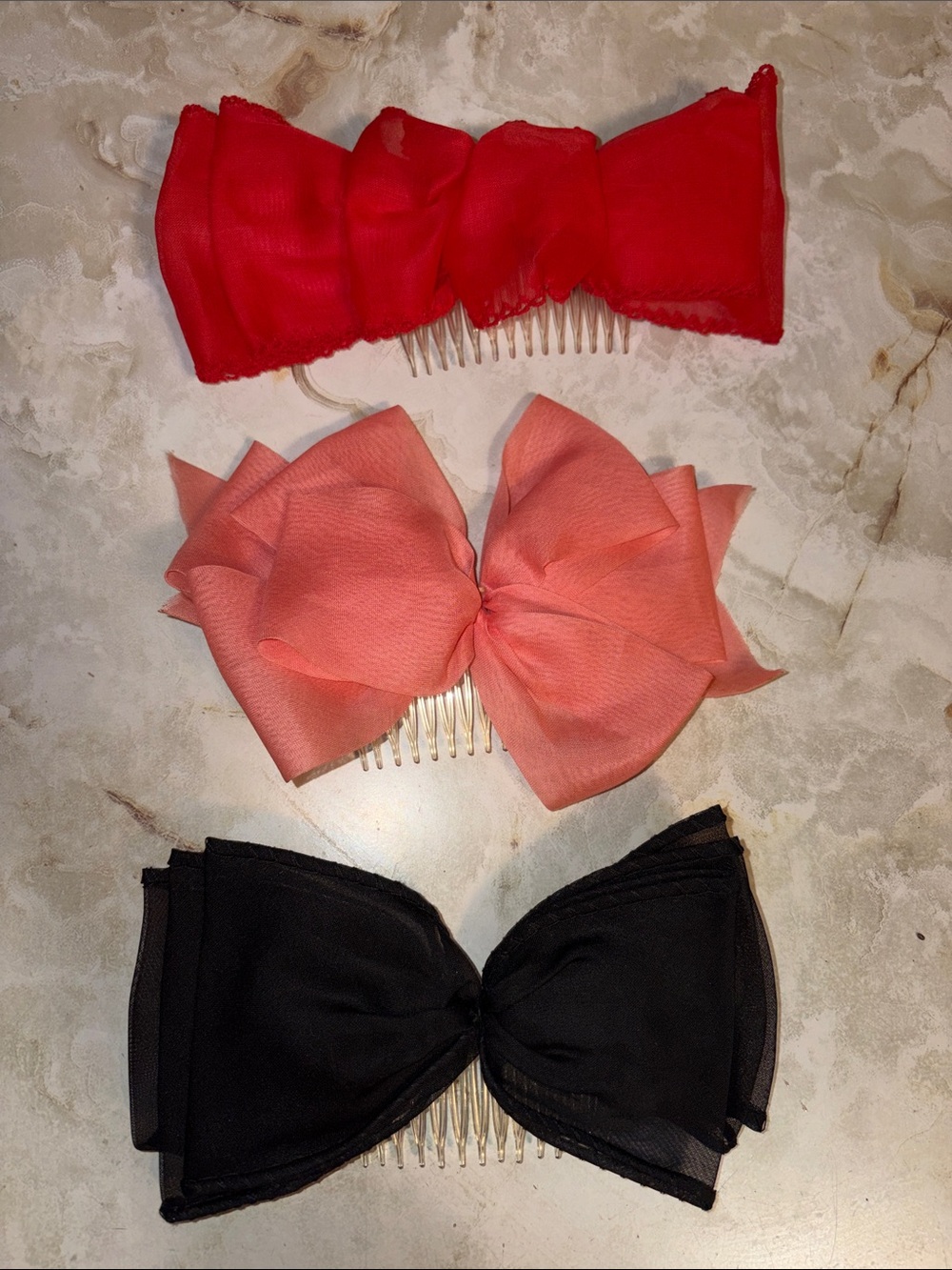 Women's Hair Bows with hair  comb   – Red, Coral Pink, Black
